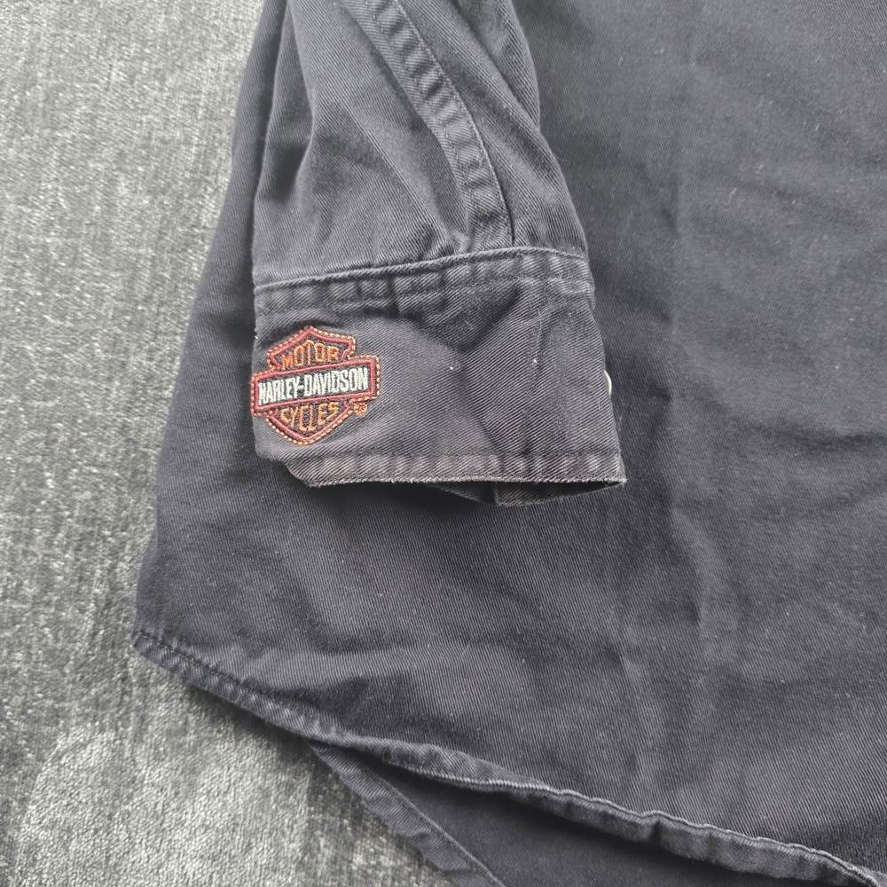 Vtg Harley Davidson Shirt Big Eagle Embroidery Black Mens Large Cotton Biker L - Picture 8 of 11
